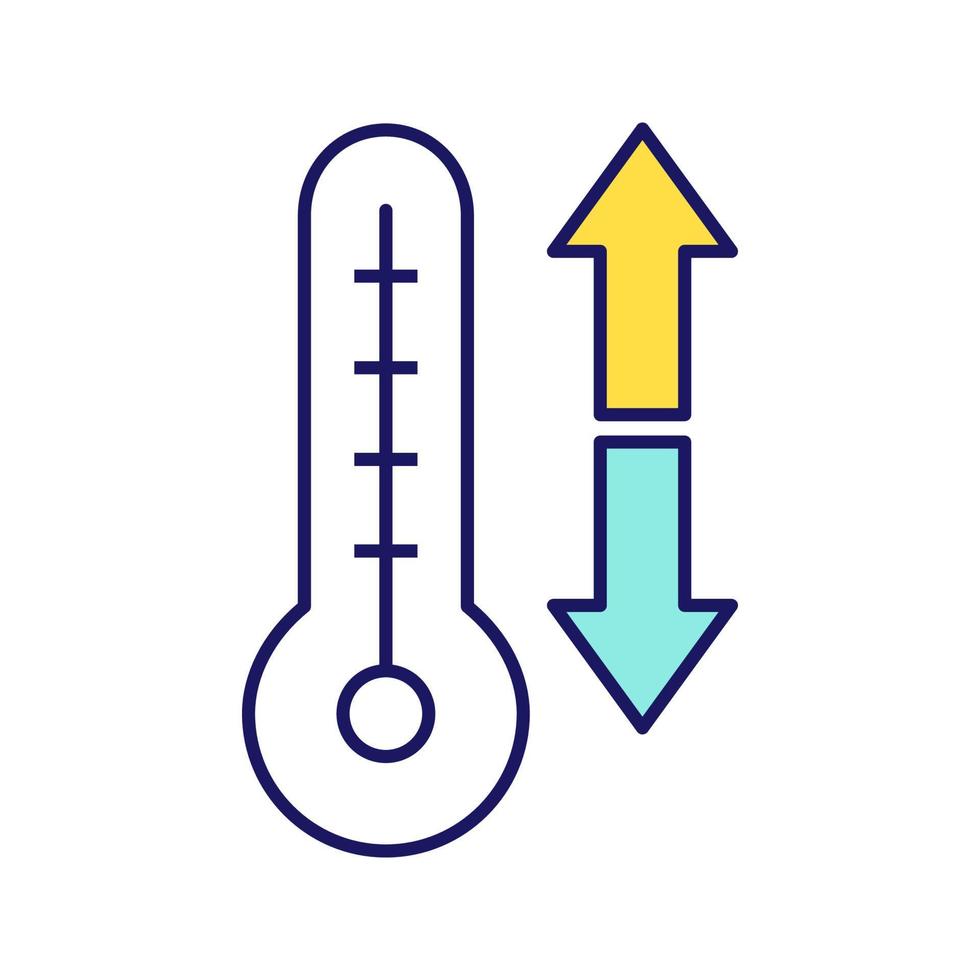 klimatkontroll färgikon. temperaturreglering. termometer med ned- och upp-pilar. isolerade vektor illustration