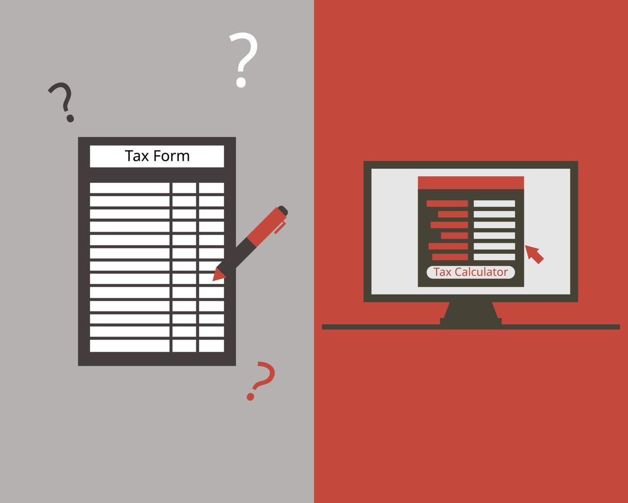 jämförelse av manuell skatteblankett och automatiserad skattekalkylator vektor