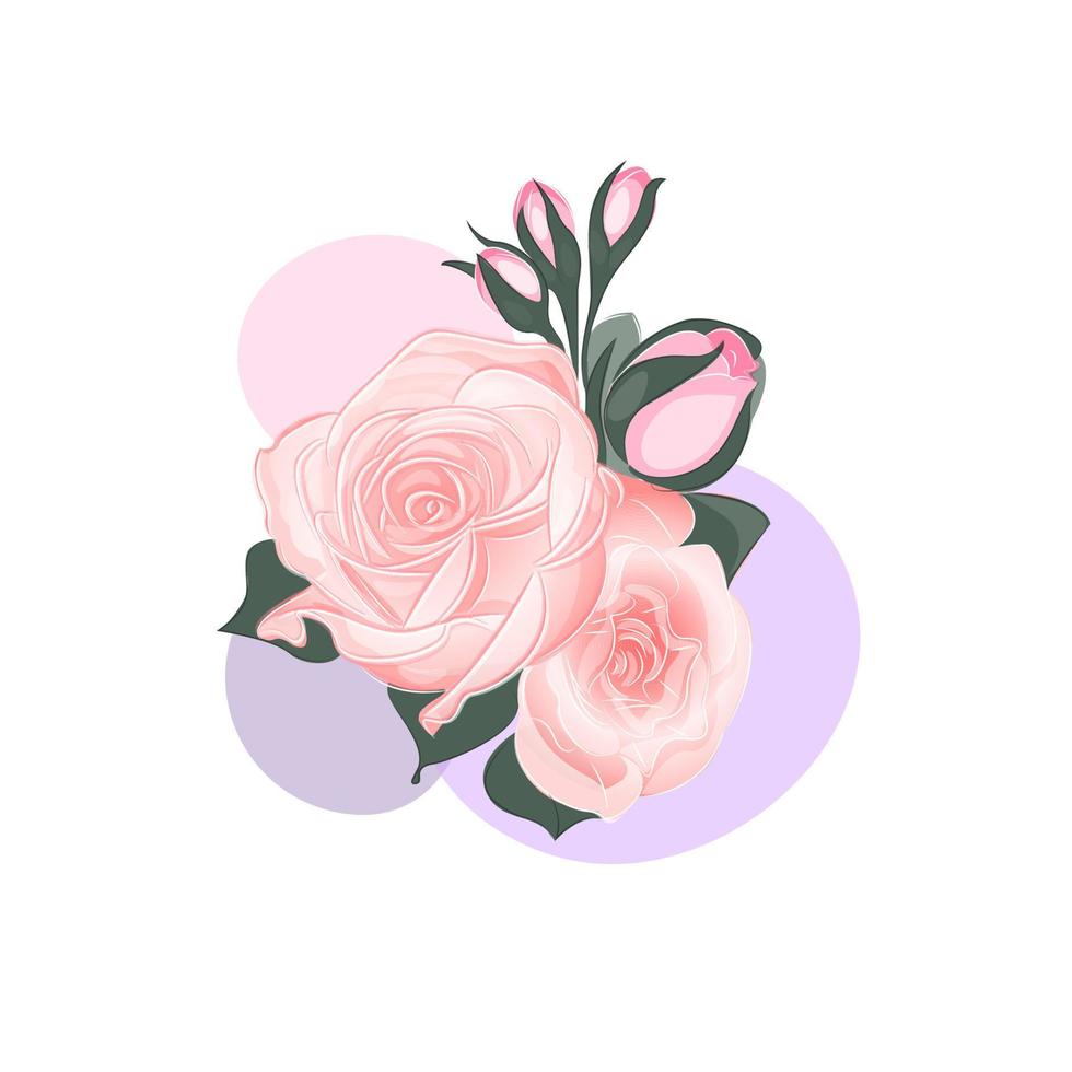 rosa rosenkompositionsstrauß, floraler pastellfarbener minimalistischer aquarellstil, postkarte, gestaltungselement, textildruck, vektor
