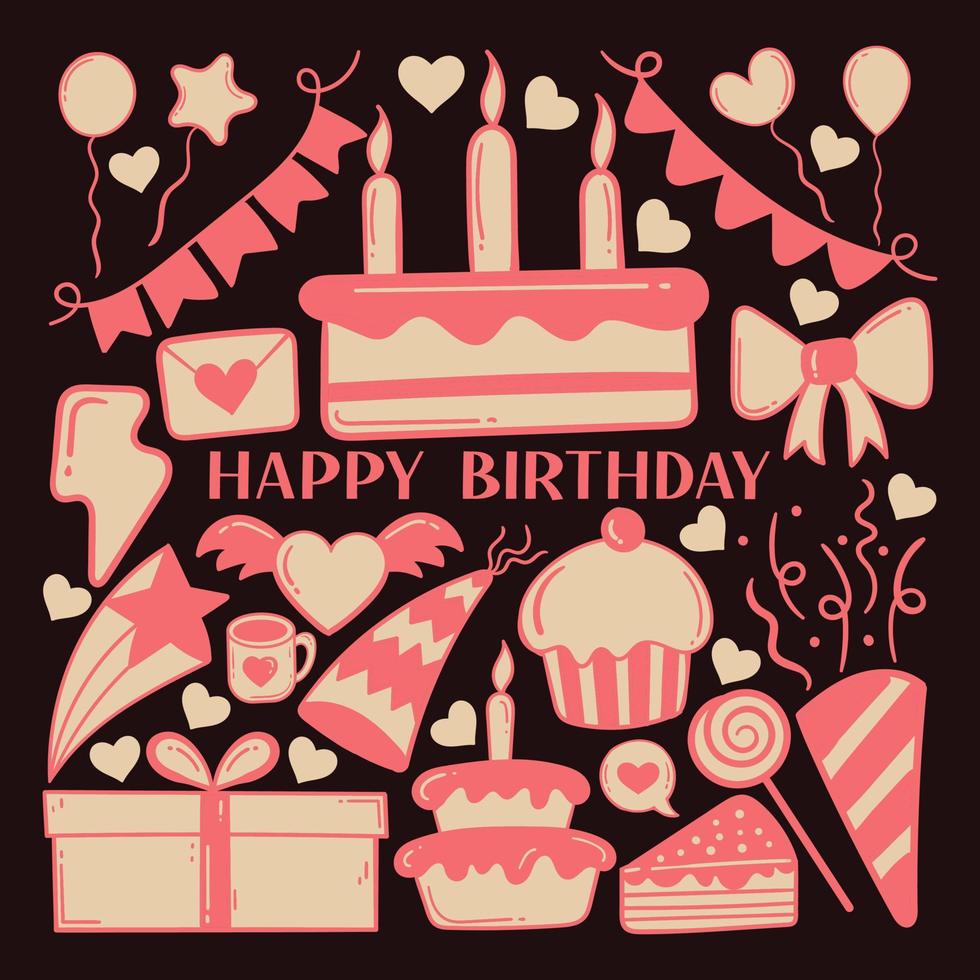 element handritad färgglada doodle grattis på födelsedagen premium vektor