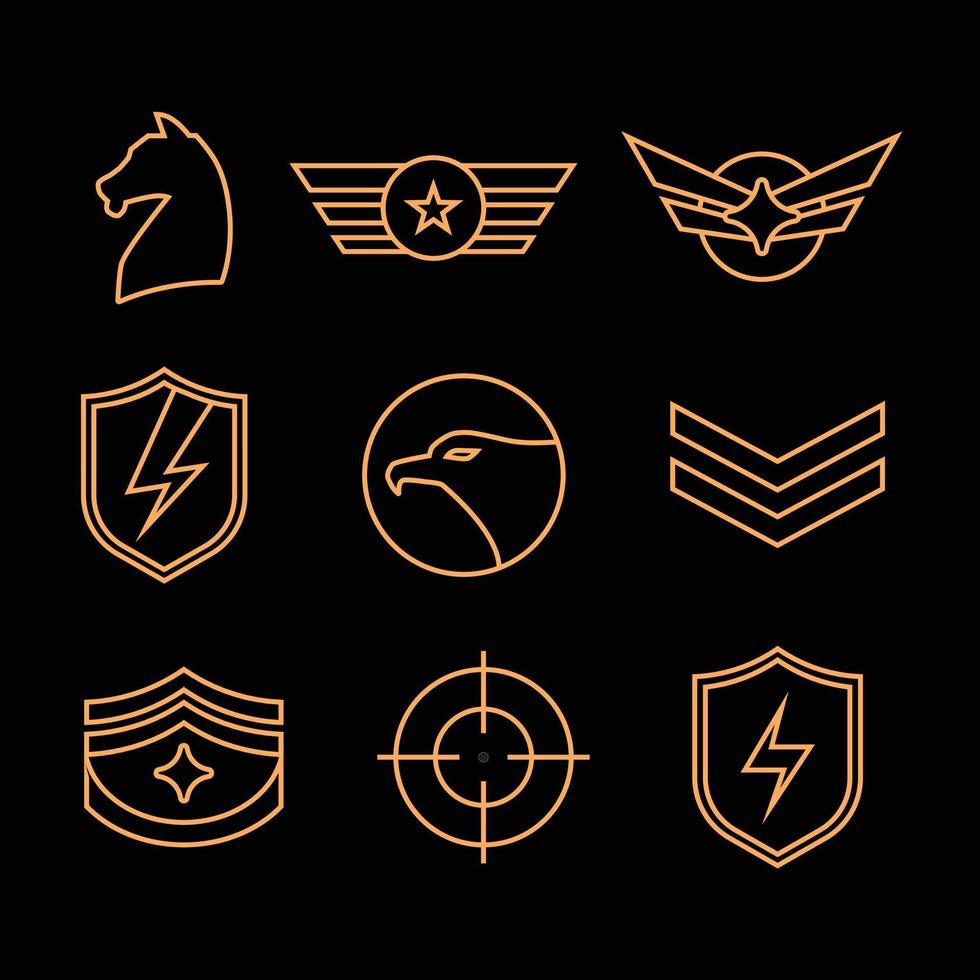 satz von militärarmeeabzeichen. militärische Stickereien und Anstecknadeln. armeepatches für die typografie des kopierraums vektor