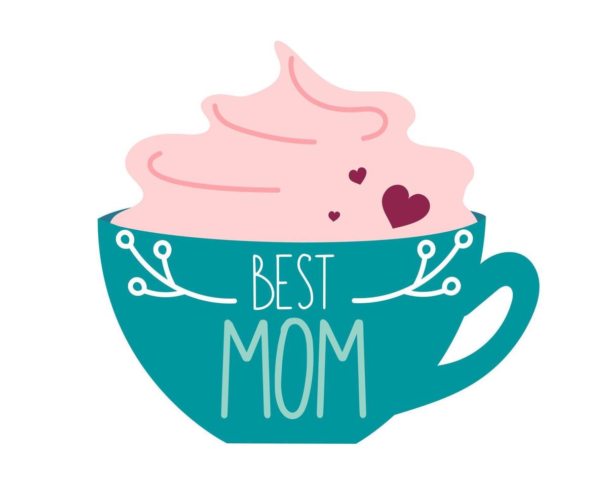 glad mors dag semester banner klistermärke i form av en kaffemugg med bokstäver bästa mamma vektorillustration vektor