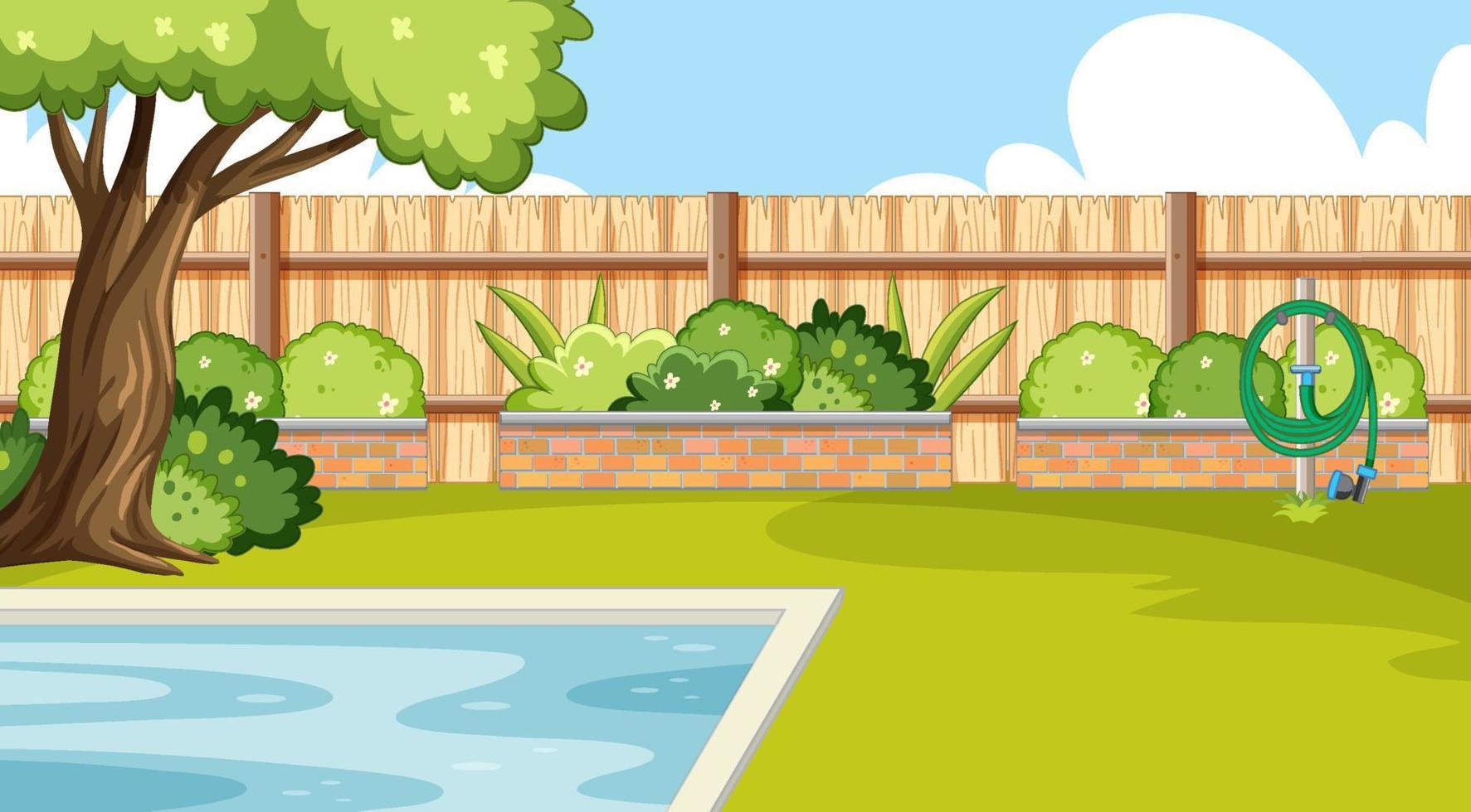 scen av bakgård med ett staket vektor
