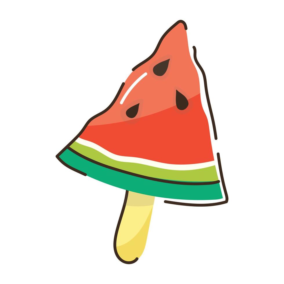 få syn på vattenmelon popsicle doodle platt ikon vektor