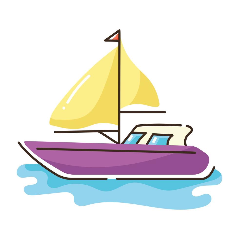 en praktisk doodle platt ikon av yacht vektor