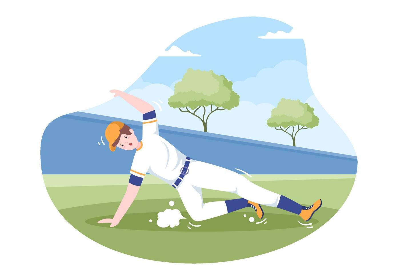 Baseballspieler werfen, fangen oder schlagen einen Ball mit Fledermäusen und Handschuhen, die Uniform auf dem Platz in flacher Cartoon-Illustration tragen vektor