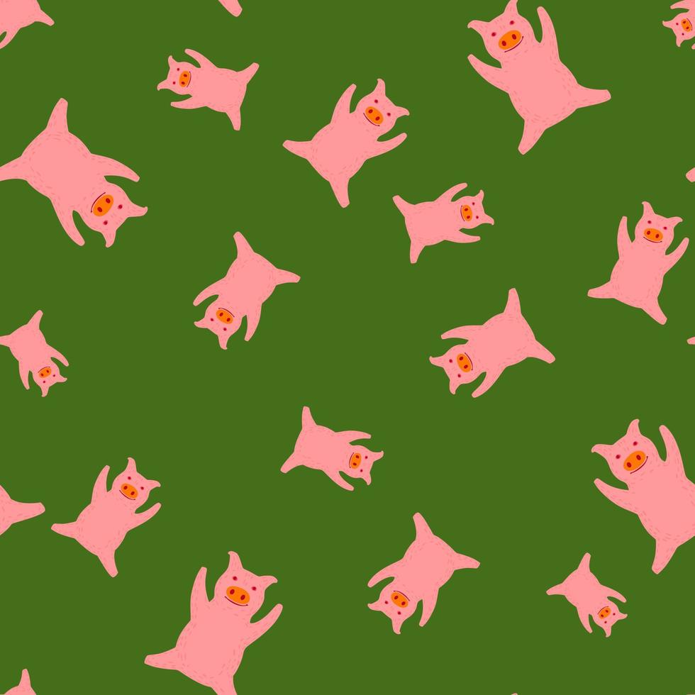 nahtlose Muster niedliche Schweine. Hintergrund des molligen Schweinchens im Doodle-Stil. vektor