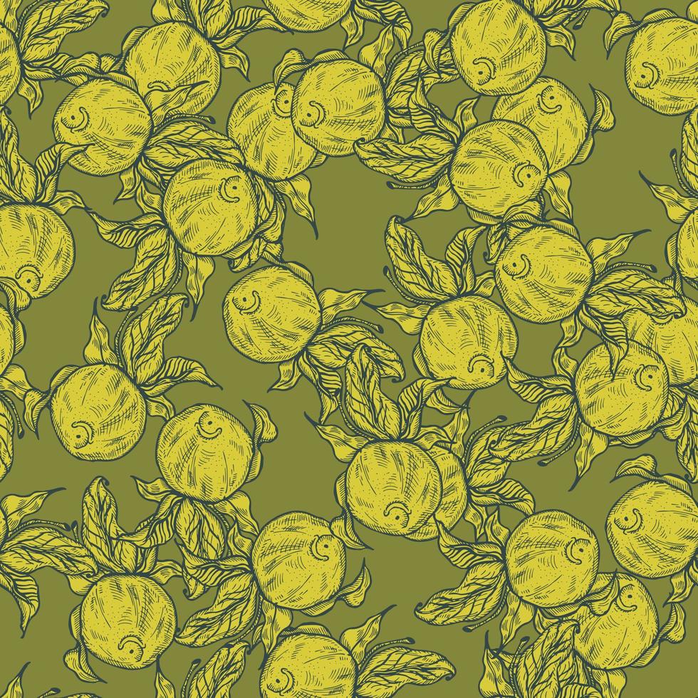 seamless mönster graverad citron på kvist med löv. vintage bakgrund citrusfrukter på gren i handritad stil. vektor