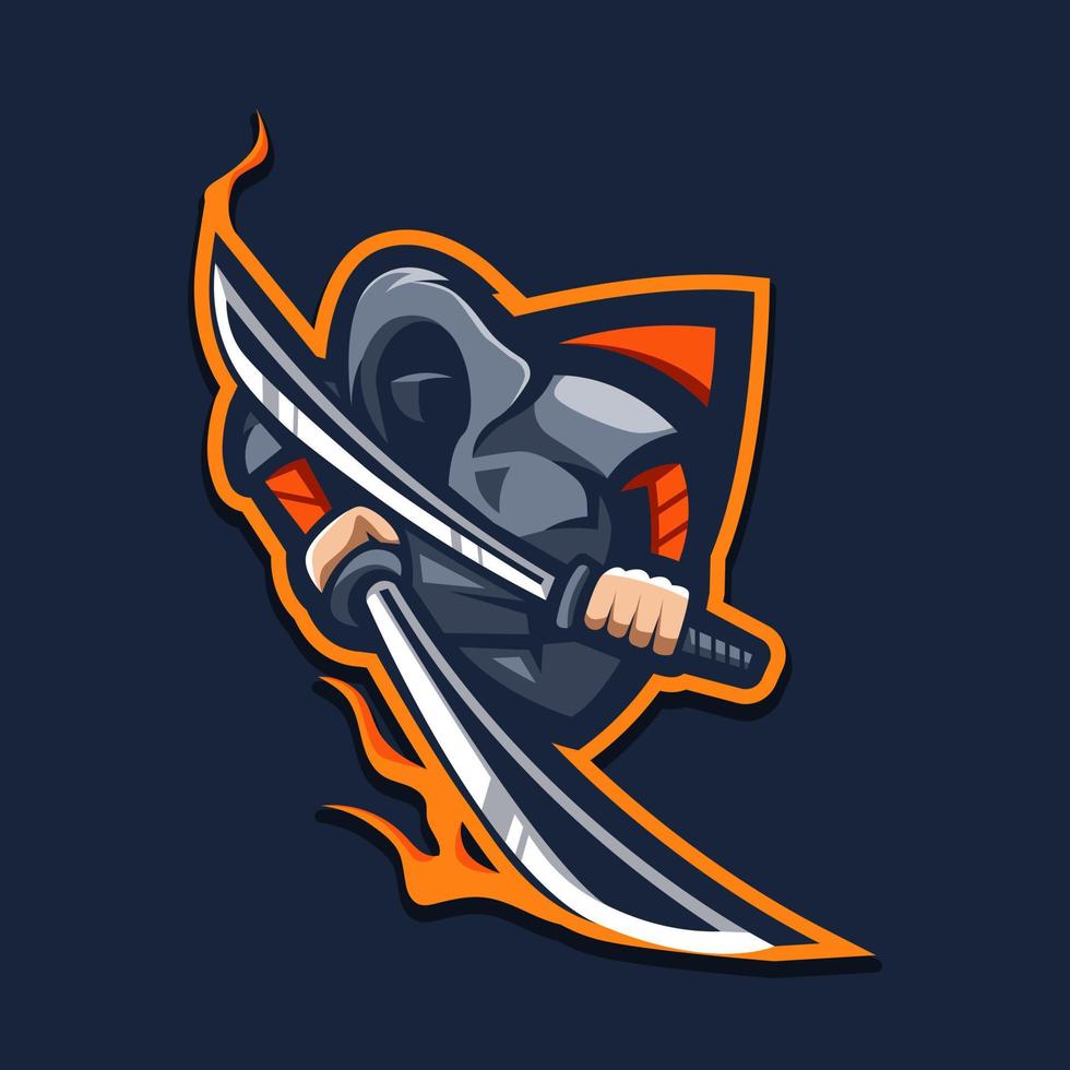 Ninja mit zwei Schwertern, Maskottchen-Logo für Gaming, Sport, Esport, Team usw vektor