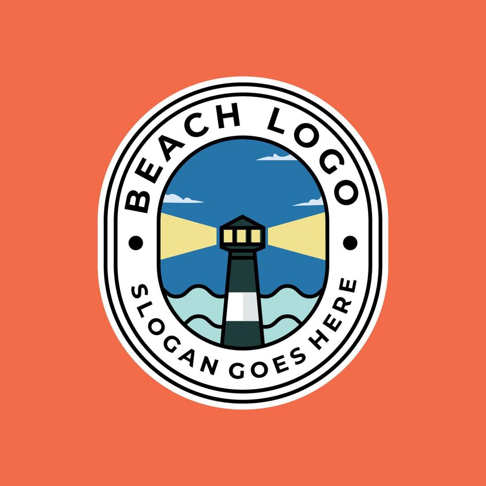 Strandabzeichen Logo Vektor Aufkleber Abzeichen Leuchtturm minimalistisches Design