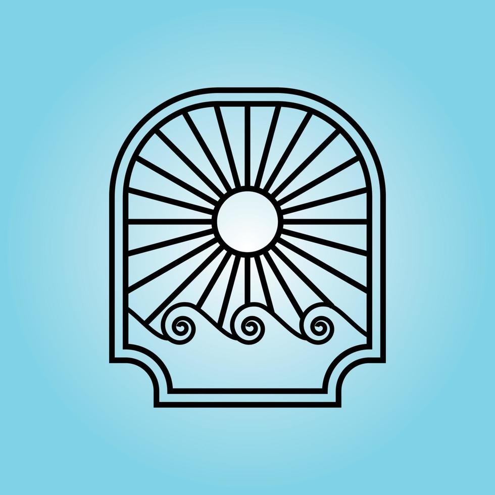 ocean sun wave badge logotyp ikon linjekonst design illustration vektor