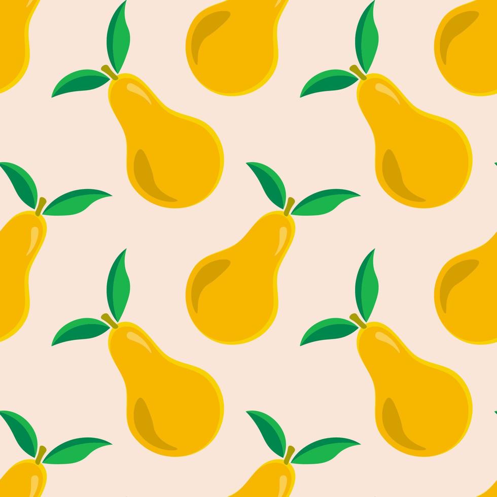 färgglada sömlösa mönster med gula päron med löv. söt frukt bakgrund. vektor