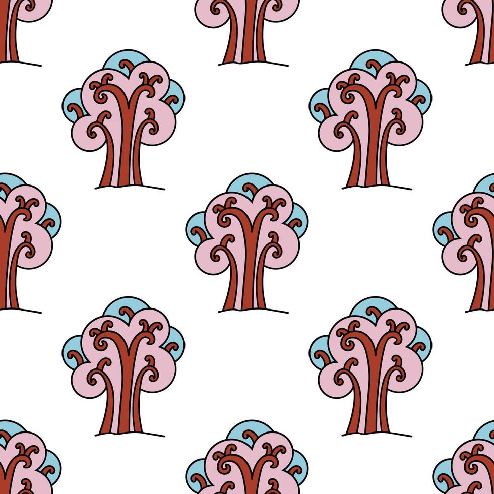 fantasy träd seamless mönster. skog bakgrund. vektor