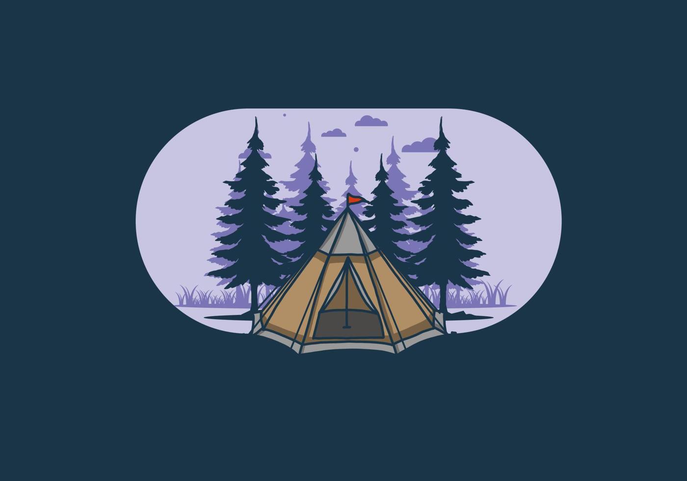 kon tält och tallar illustration vektor