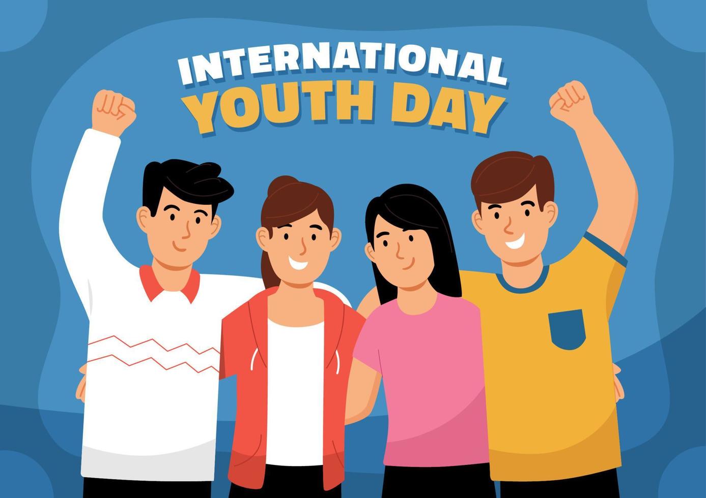 internationella ungdomsdagen med pojkar och flickor som står tillsammans vektor