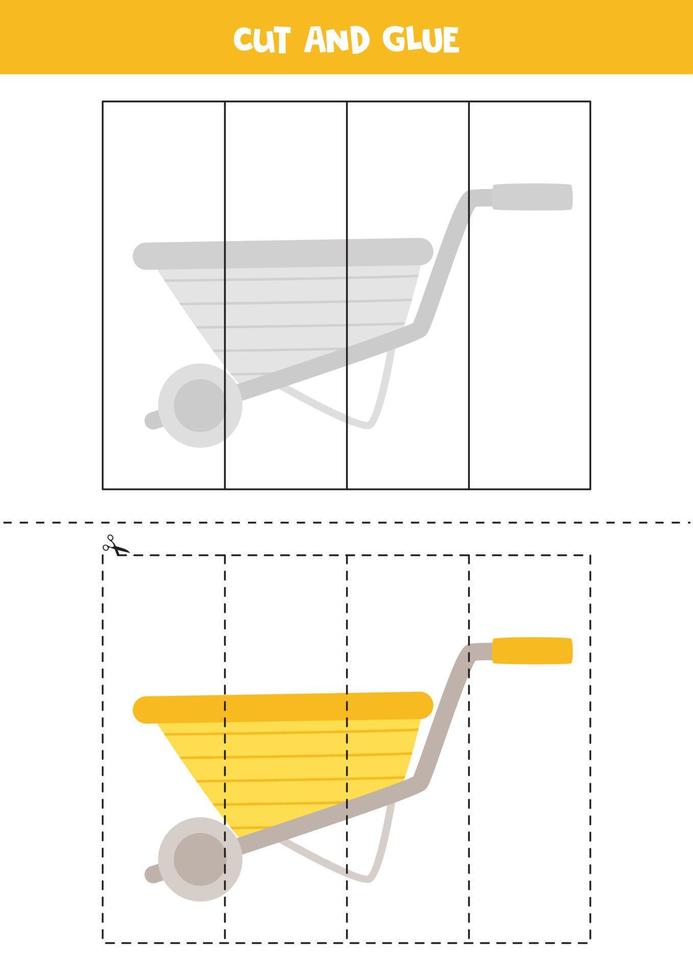 klippa och limma spel för barn. tecknad skottkärra. vektor
