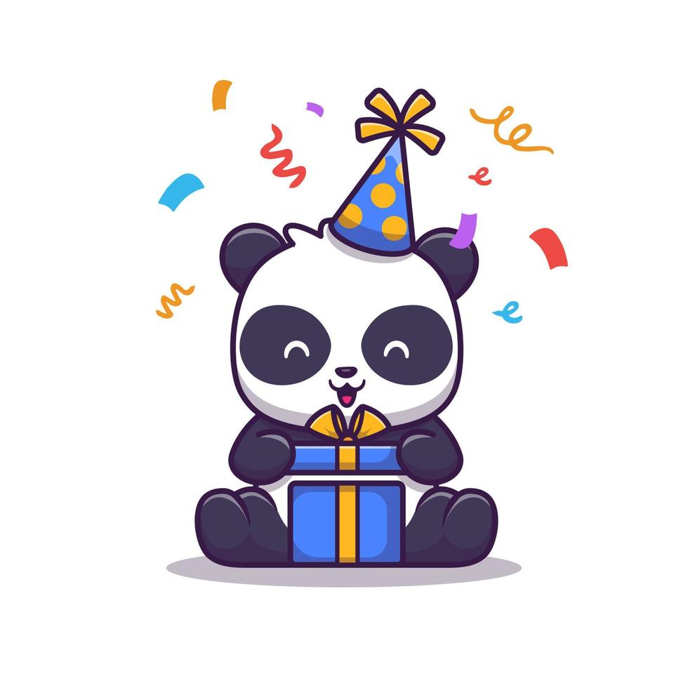 söt panda födelsedagsfest tecknad vektor ikonillustration. djur part ikon koncept isolerade premium vektor. platt tecknad stil