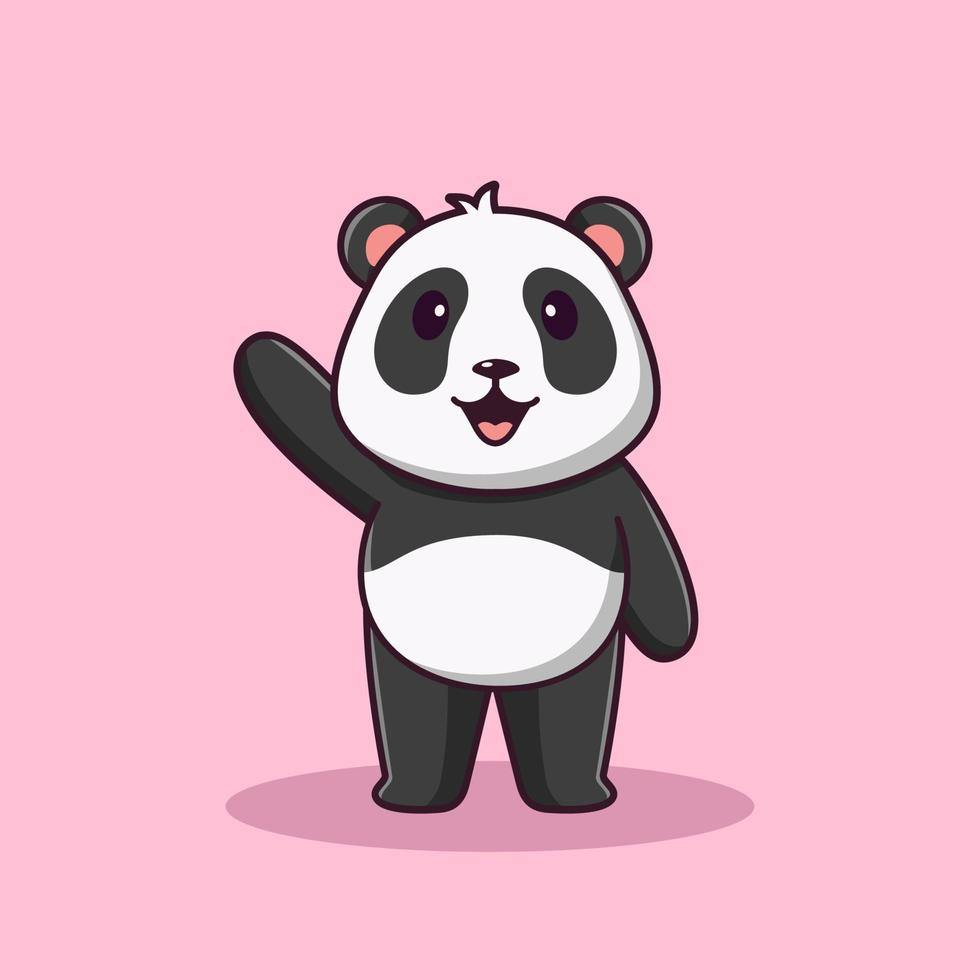 niedlicher Cartoon-Panda winkt mit der Hand, Vektor-Cartoon-Illustration, Cartoon-Clipart vektor