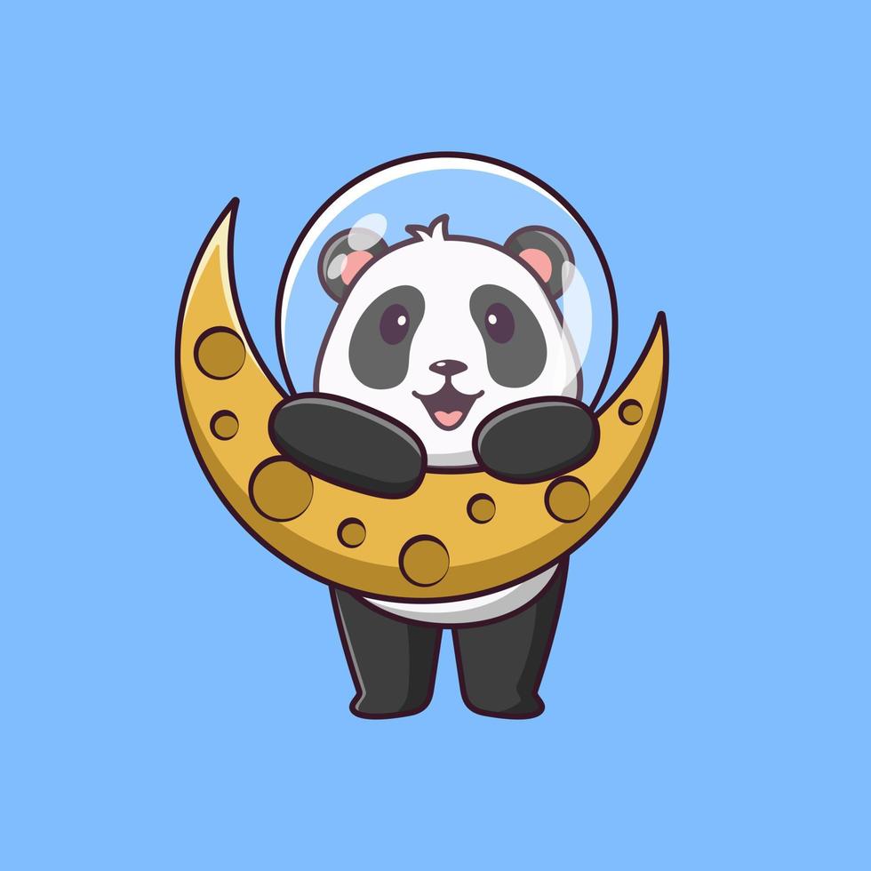 süßer Astronauten-Panda mit Halbmond, Vektor-Cartoon-Illustration, Cartoon-Clipart vektor
