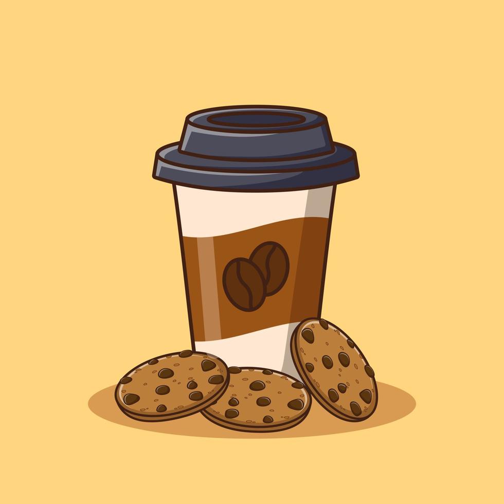 tecknad en kopp kaffe och kex, tecknad vektorillustration, tecknad clipart vektor