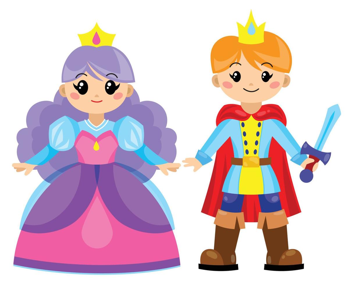 süßer Prinz und Prinzessin. magische fantasiekinder im vorschulalter illustration. vektor