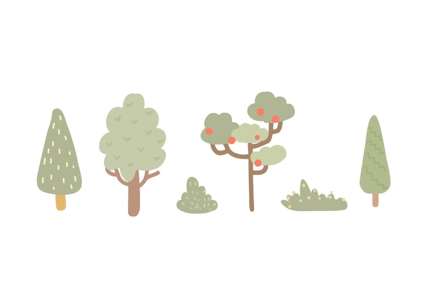 Abbildung einer Reihe von Bäumen. Vektor gezeichnete Bäume.