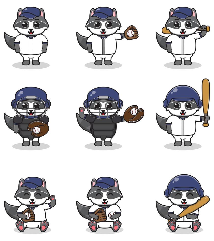 vektor illustration av söt tvättbjörn med baseball kostym