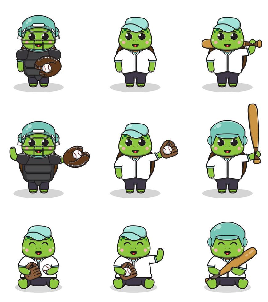 vektor illustration av söt sköldpadda med baseball kostym