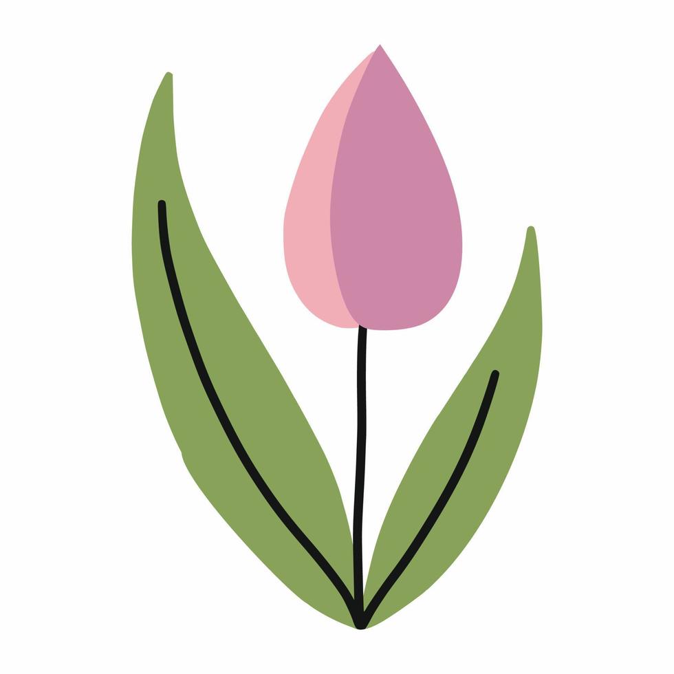 söt rosa tulpan. kort dekorelement. vektor isolerad bild. söt blomma klistermärke. vacker blomma i doodle stil. vårväxt.