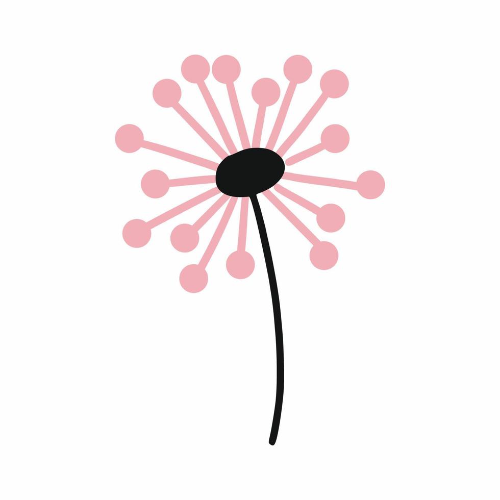 söt maskros med frön. doodle illustration. blomma på vit bakgrund. vårväxt. unga flykt. ritad för hand. vykort dekor element. vektor