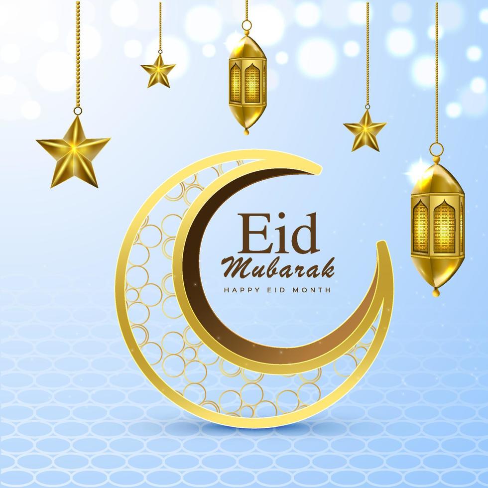 eid mubarak, gitterkarte social media post template design, mond, stern, lampenmuster vektor