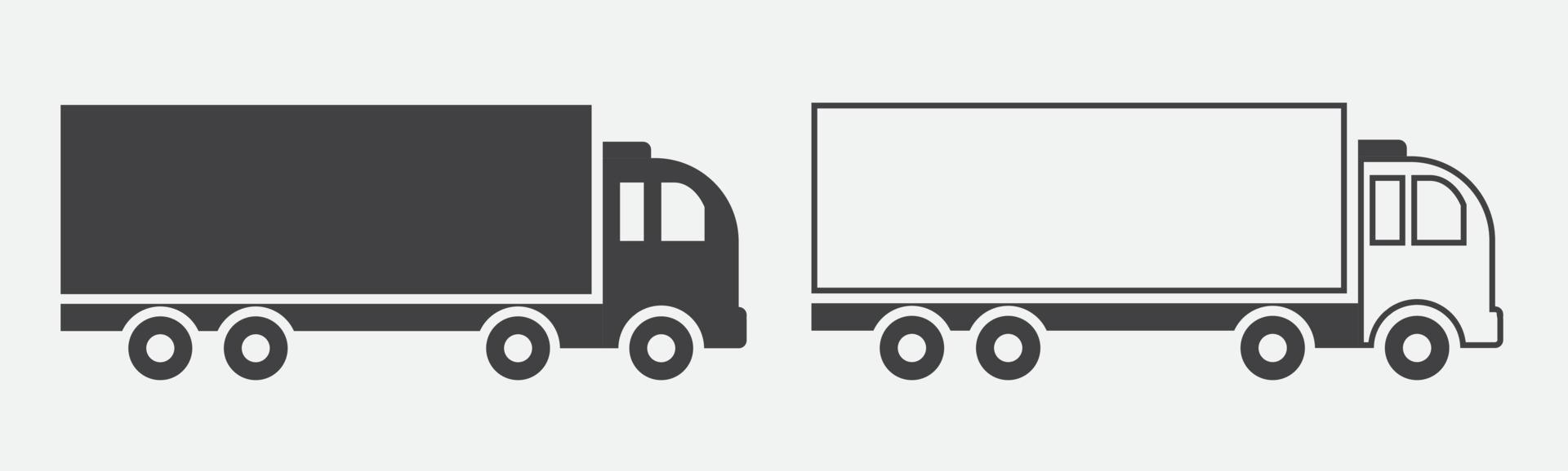 lastbil svart vektor ikoner illustration och linjekonst på vit bakgrund