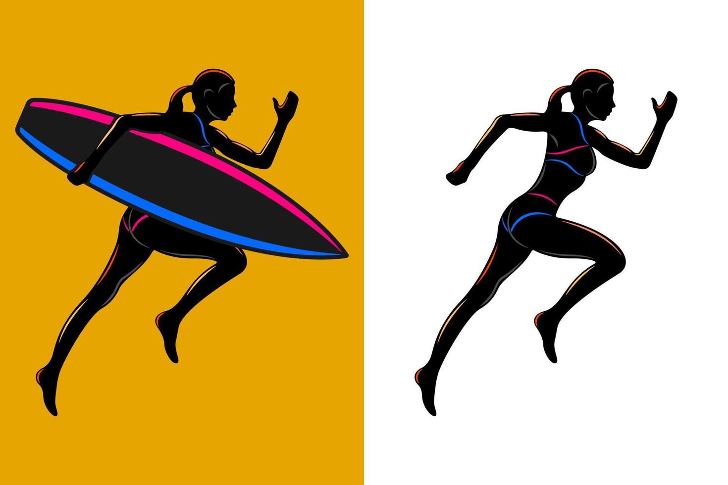 kör kvinna som håller surfbräda sidovy isolerade siluett vektor