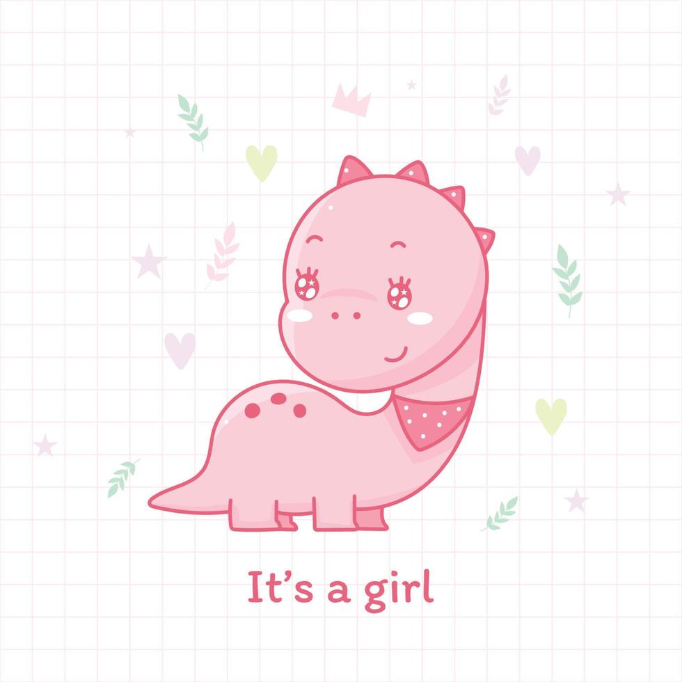 söt dinosaurie tecknad det är en flicka för baby shower. vektor