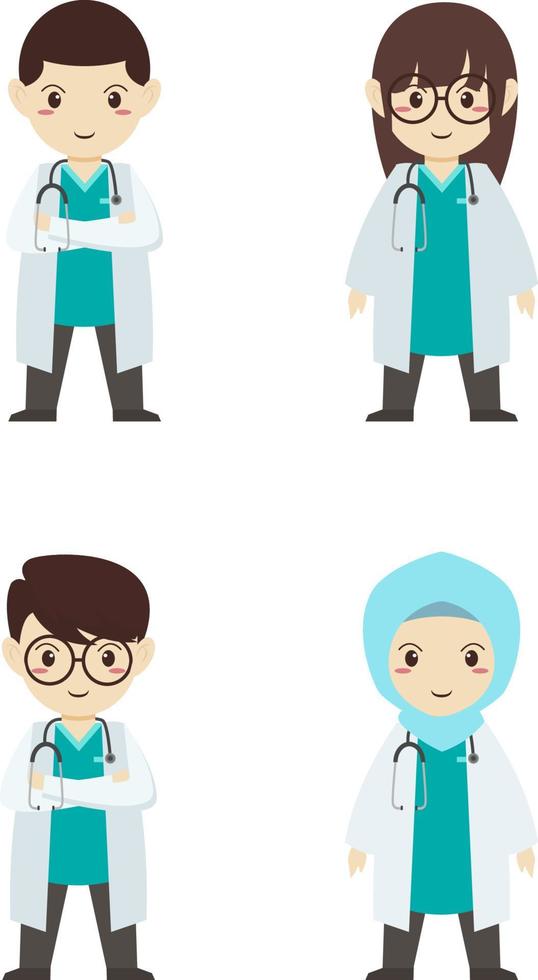 uppsättning läkare seriefigurer. medicinsk personal team koncept på sjukhus. vektor illustration