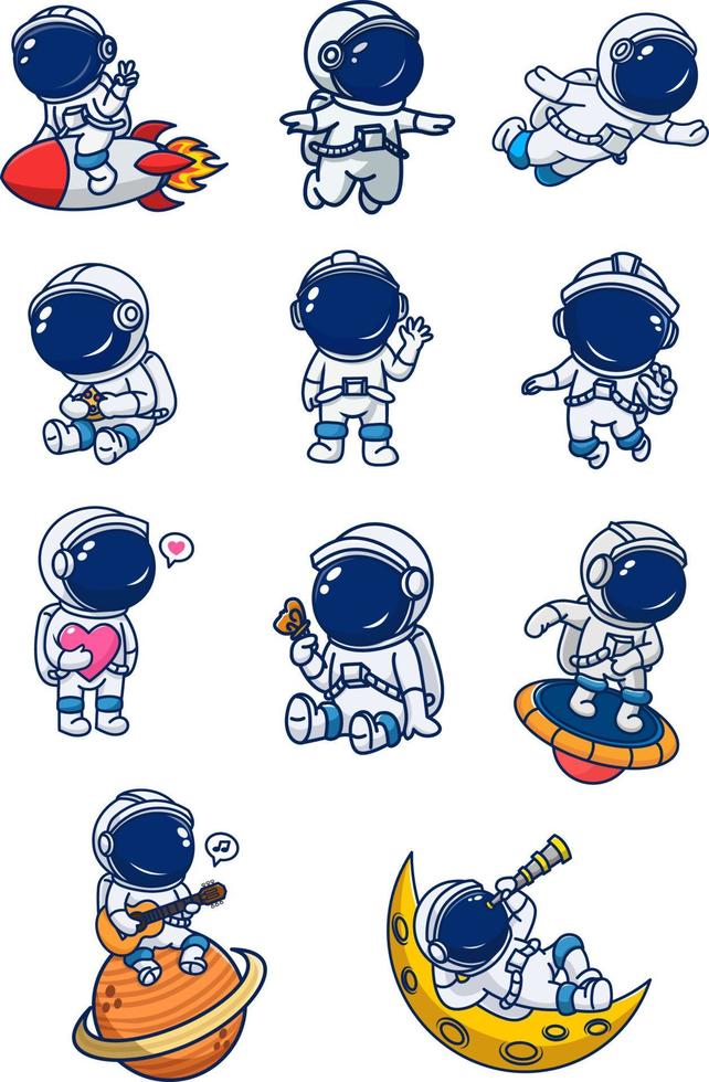 söt astronautdesign med olika poser vektor