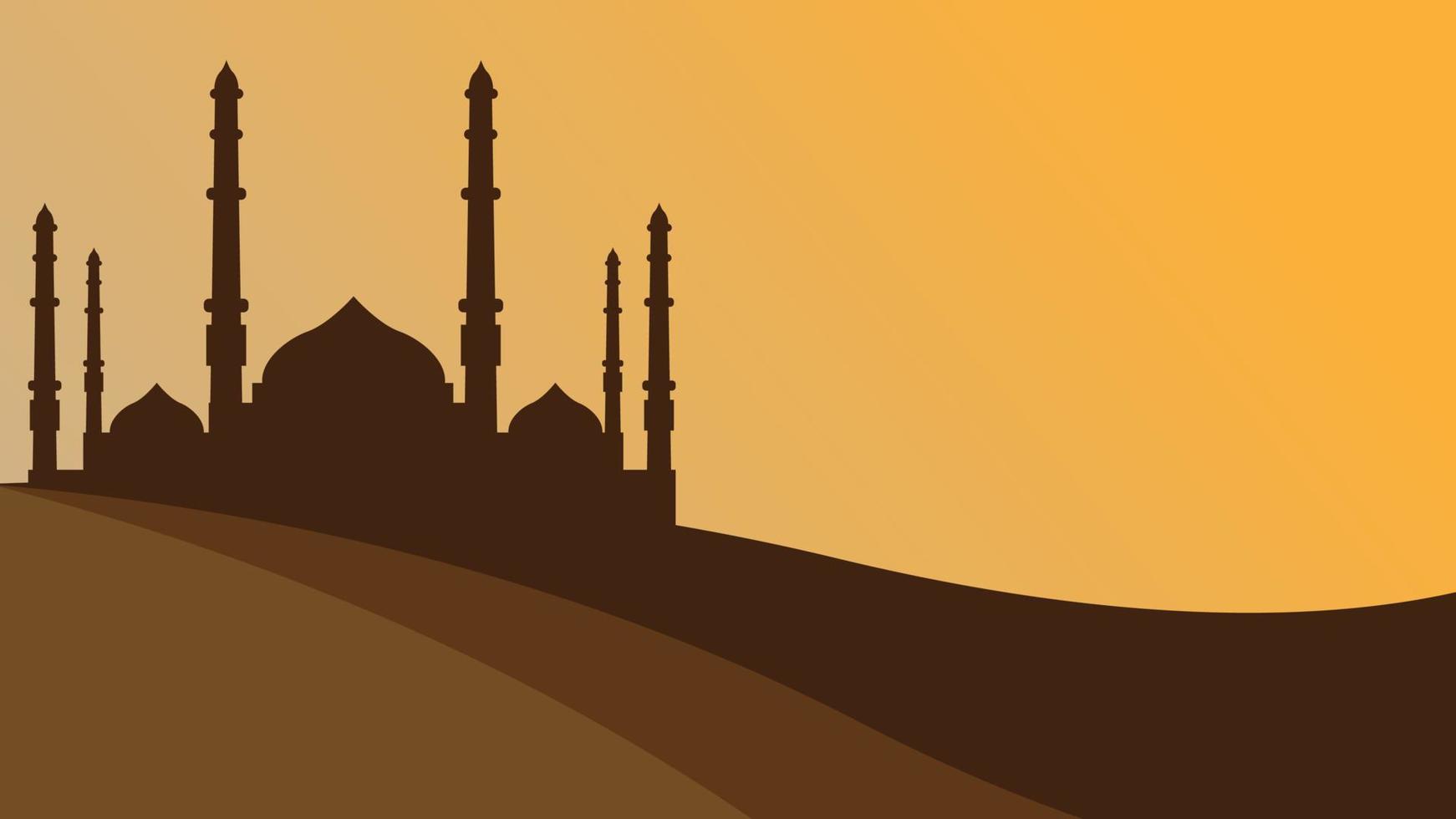 Silhouette der Moschee auf einem Hügel, geeignet für den islamischen Hintergrund. vektor