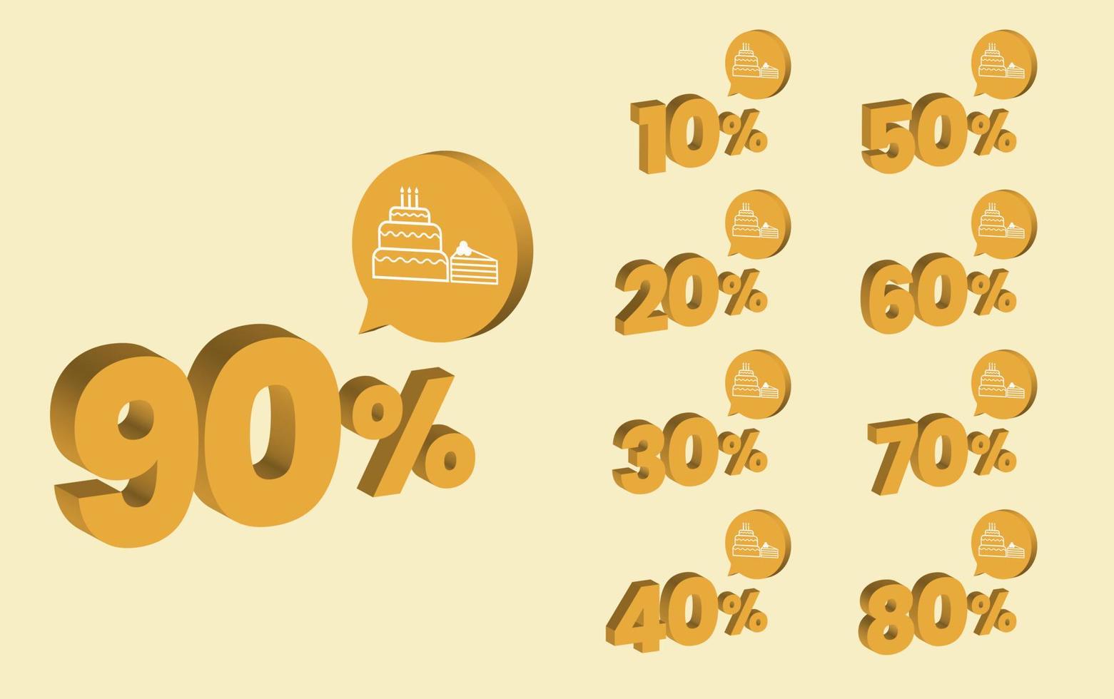 3d stil rabattnummer uppsättning för bageri konditorivaror vektor