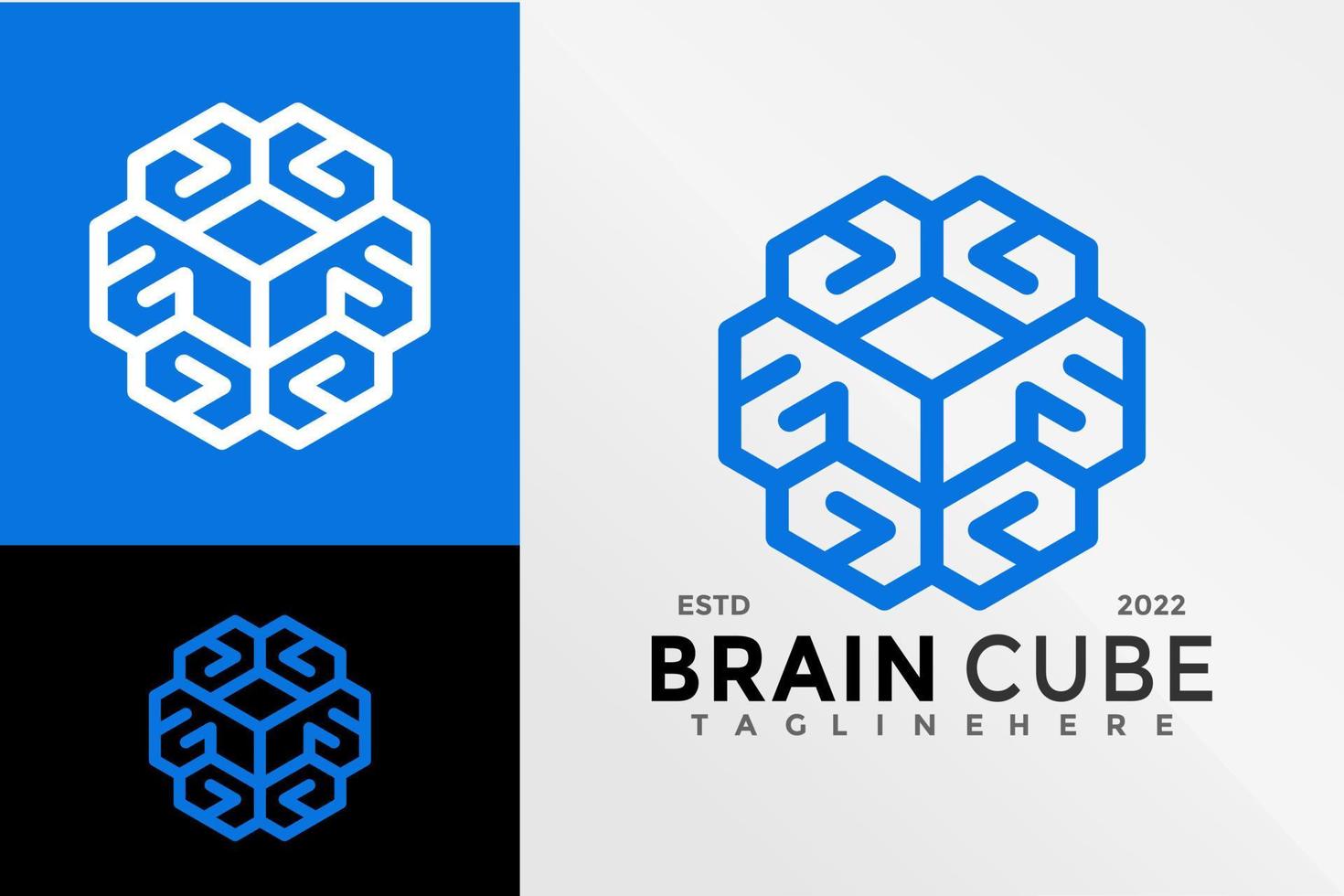 hjärnan kub logotyp design vektor illustration mall