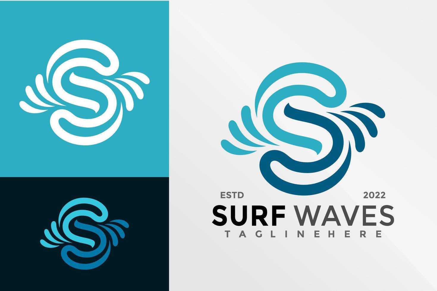 buchstabe s surf wellen logo design vektor illustration vorlage