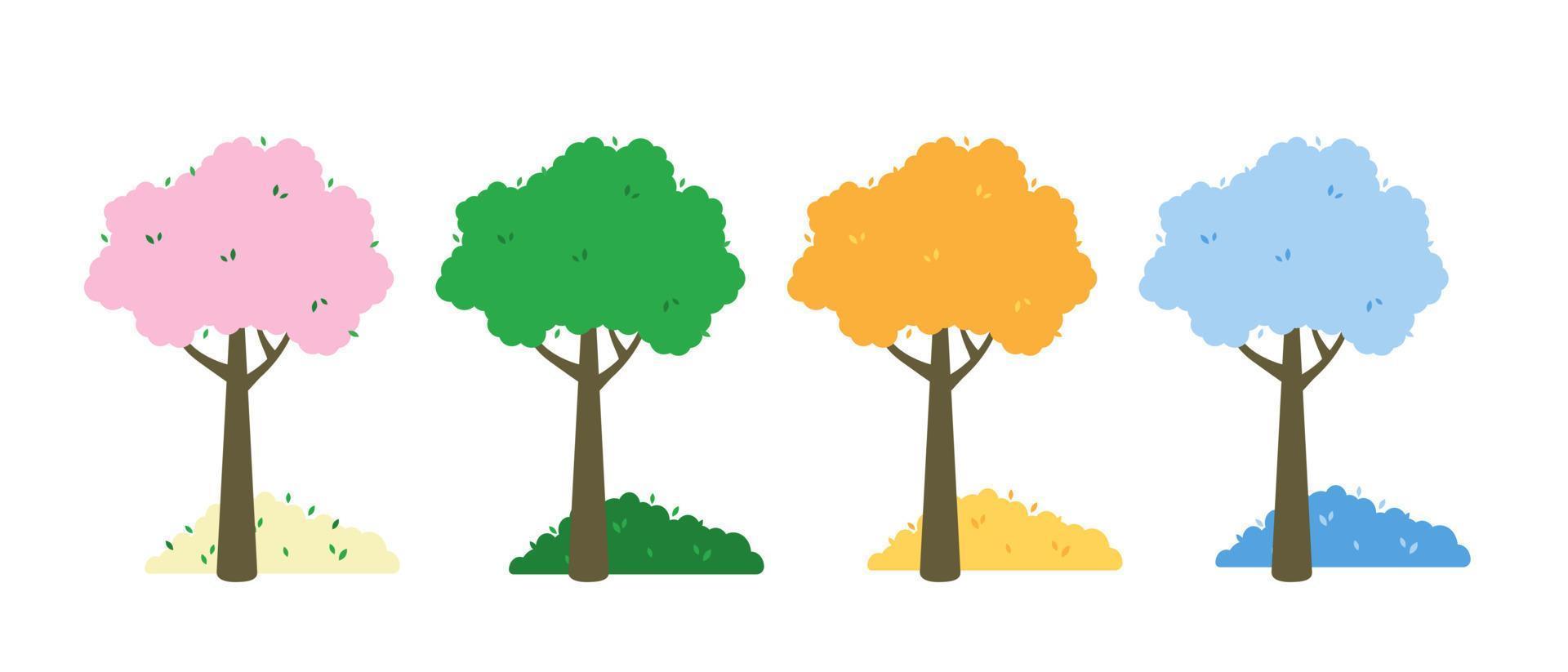 fyra årstider träd i olika färger vår, sommar, höst, vinter. vektor