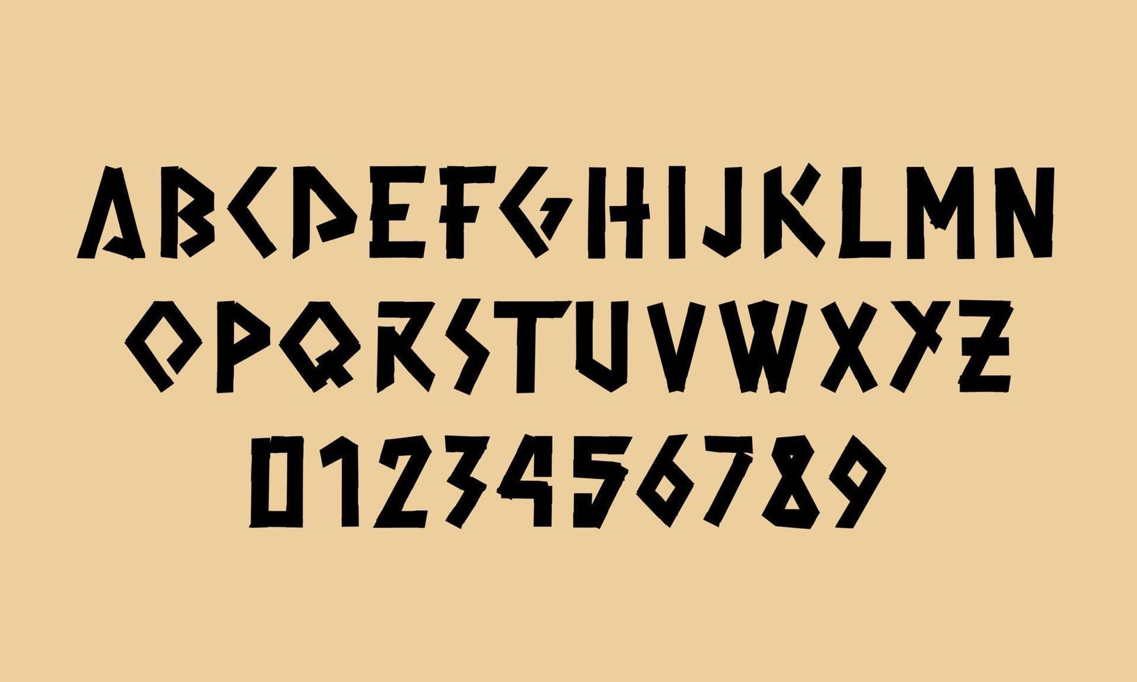 moderne Schriftart stilisiert als Klebeband, Grunge-Punk-Effekt für Posterdesign. Buchstaben und Zahlen. vektor