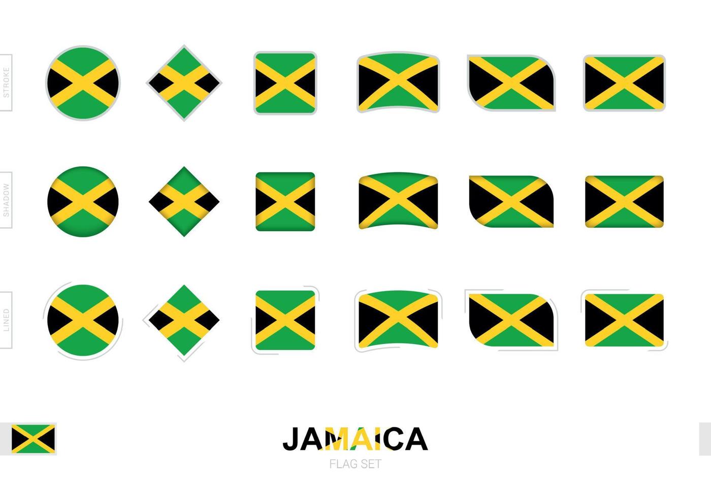 Jamaika-Flaggen-Set, einfache Jamaika-Flaggen mit drei verschiedenen Effekten. vektor
