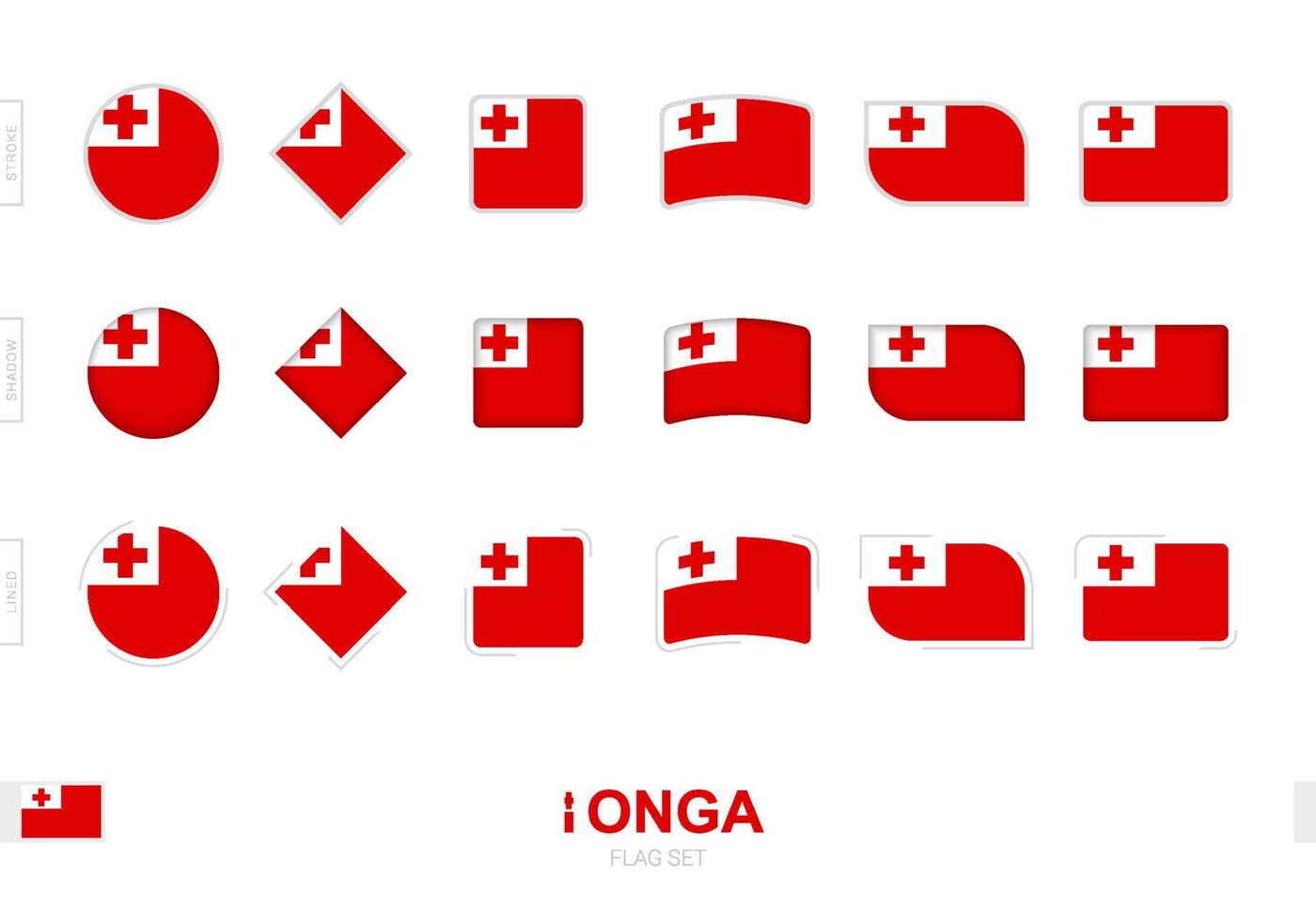 Tonga-Flaggen-Set, einfache Tonga-Flaggen mit drei verschiedenen Effekten. vektor