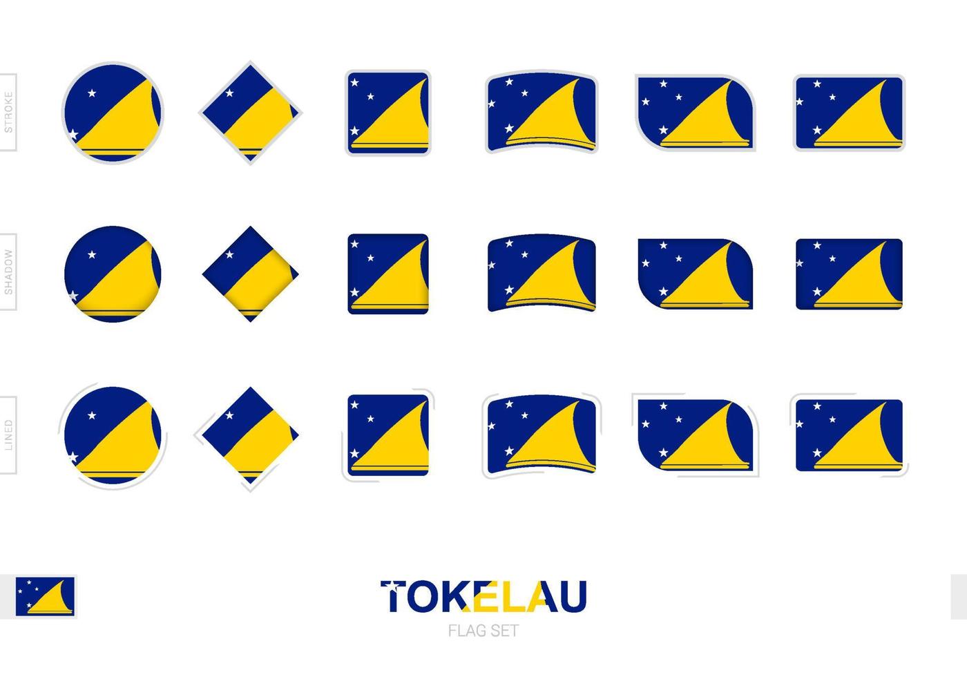 Tokelau-Flaggen-Set, einfache Tokelau-Flaggen mit drei verschiedenen Effekten. vektor