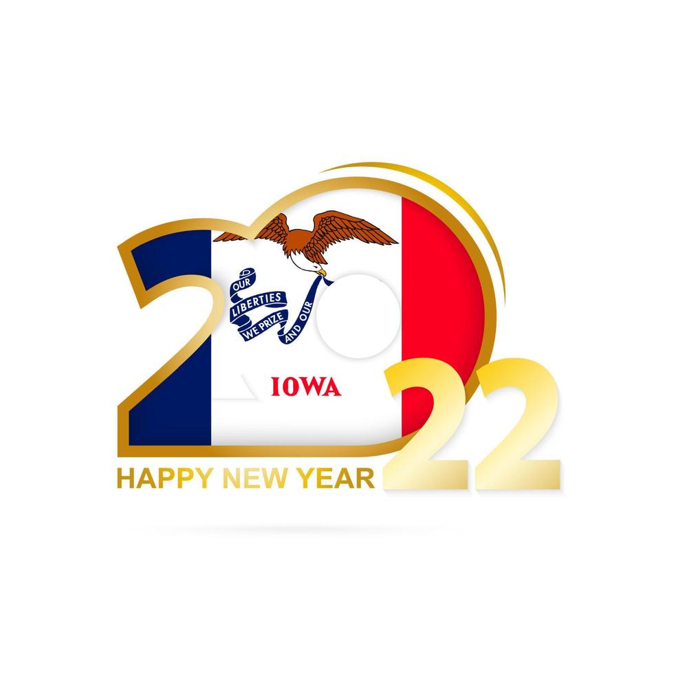 Jahr 2022 mit Iowa-Flaggenmuster. Frohes neues Design. vektor