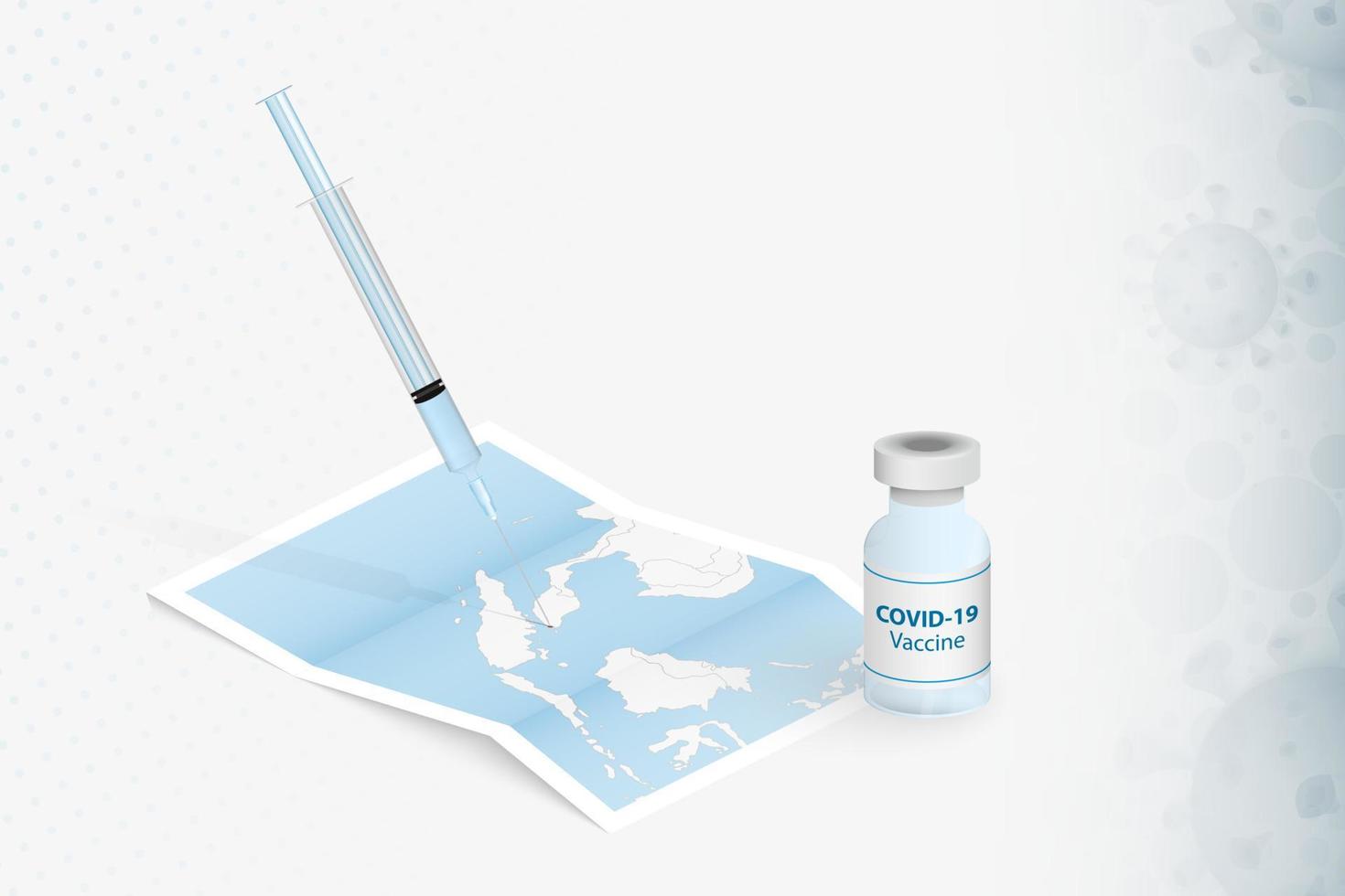 singapur-impfung, injektion mit covid-19-impfstoff in karte von singapur. vektor