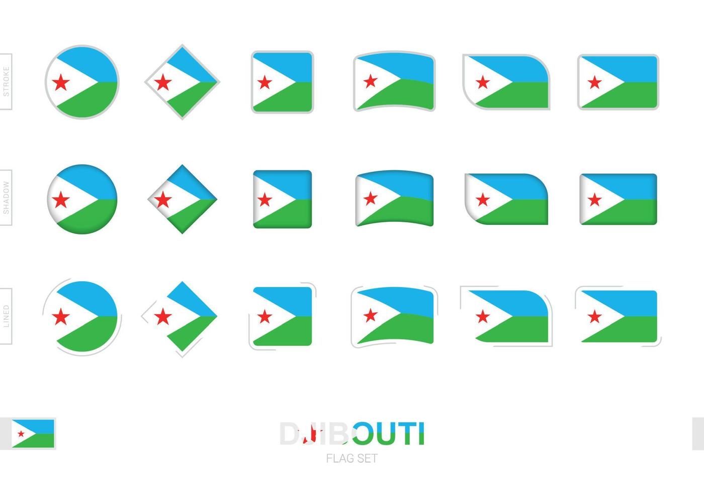 djibouti flagg set, enkla flaggor av djibouti med tre olika effekter. vektor