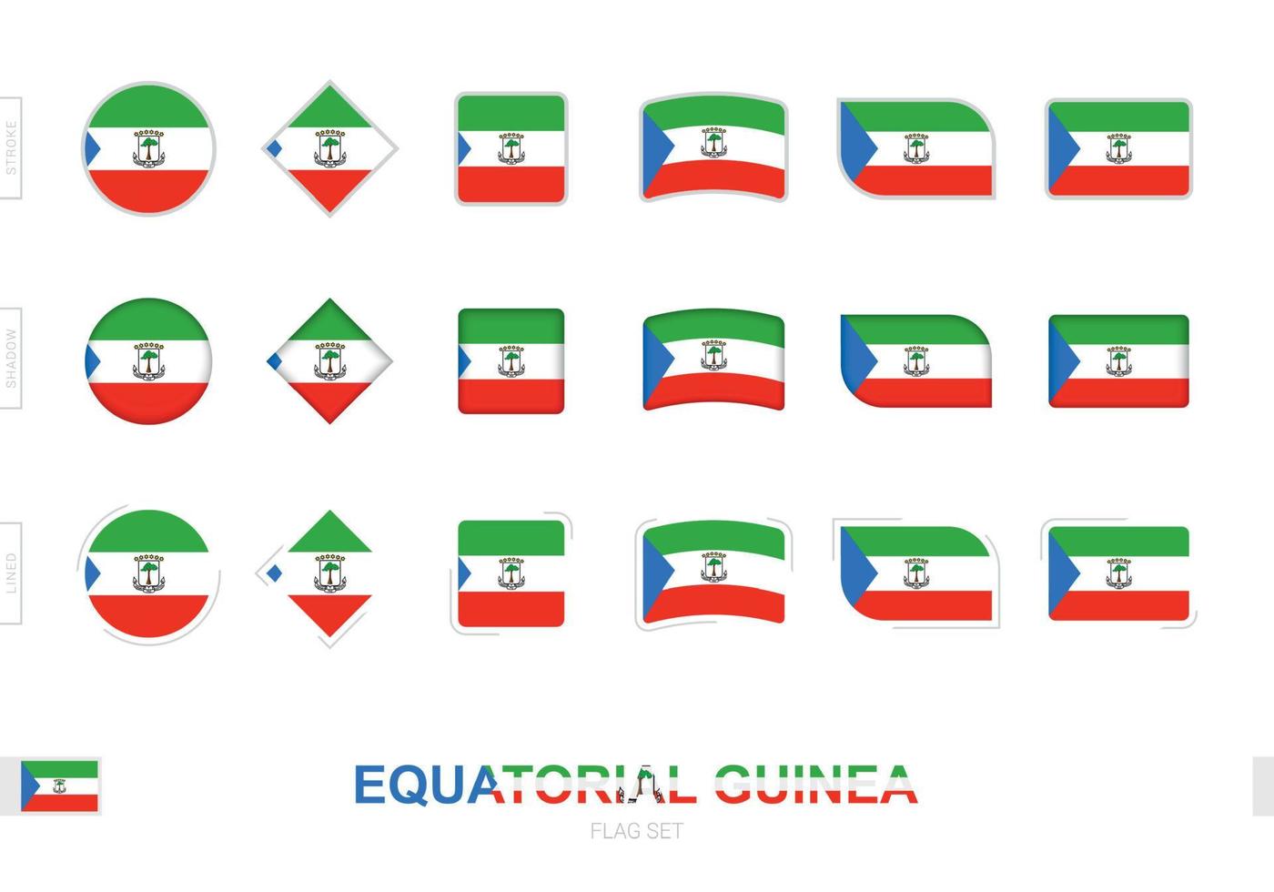 Äquatorialguinea-Flaggenset, einfache Äquatorialguinea-Flaggen mit drei verschiedenen Effekten. vektor