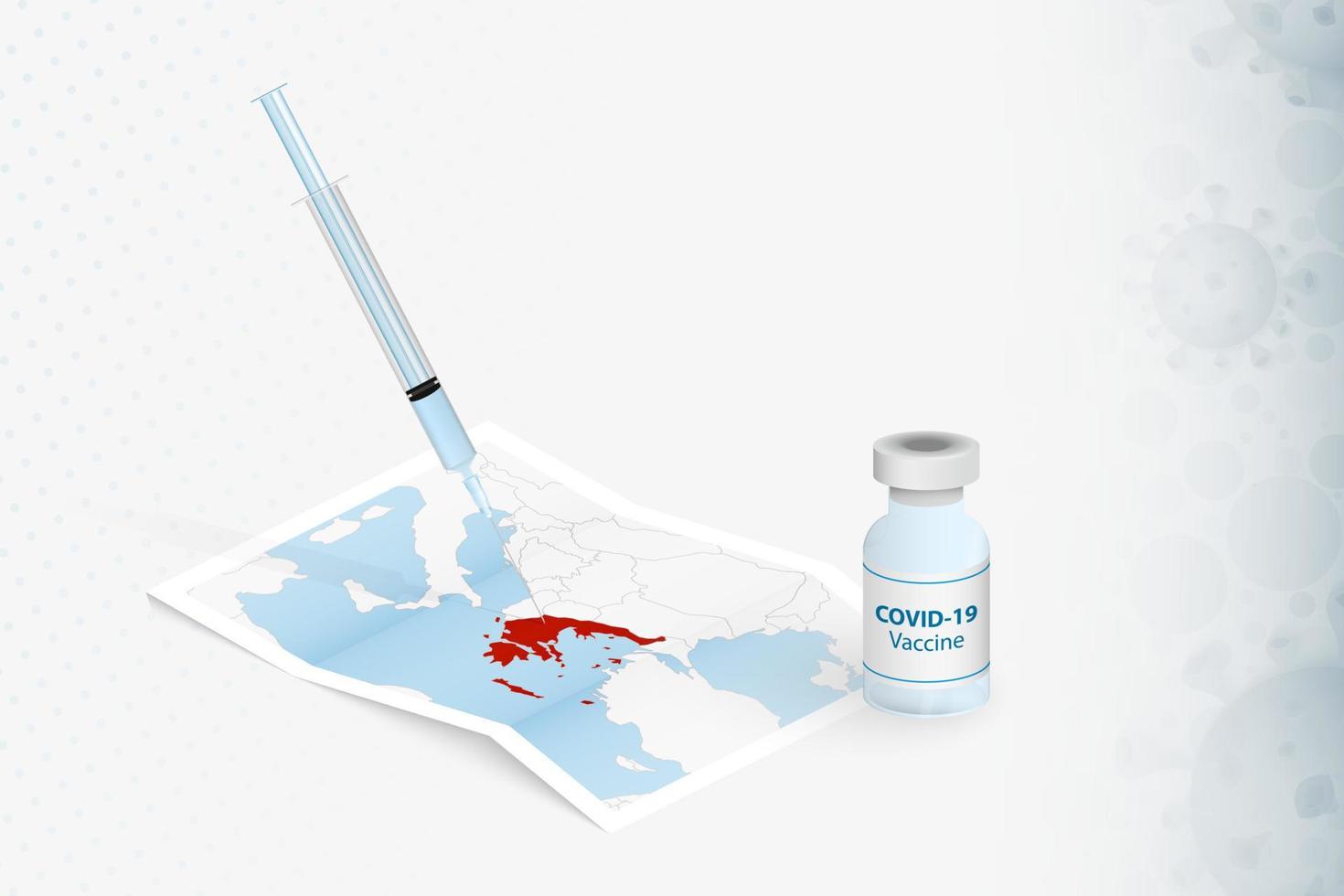 griechenland-impfung, injektion mit covid-19-impfstoff auf der karte von griechenland. vektor